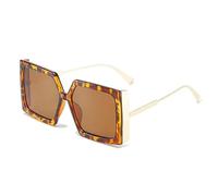 JRLLFD Vintage Metal Sunglasses Women Men Fashion Big Frame Female Outdoors Driving Uv400(Leopard Brown)