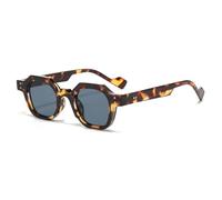 JRLLFD Vintage Polygon Women Sunglasses Fashion Hexagon Clear Ocean Lens Shades Uv400 Men Rivets(leopard)