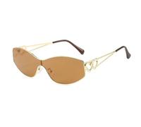 JRLLFD Vintage Punk Rimless Double Heart Sunglasses Women for Men Fashion Uv400(Gold Tea)
