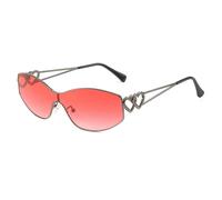 JRLLFD Vintage Punk Rimless Double Heart Sunglasses Women for Men Fashion Uv400(Gun Red)