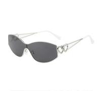 JRLLFD Vintage Punk Rimless Double Heart Sunglasses Women for Men Fashion Uv400(Silver Gray)