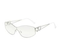 JRLLFD Vintage Punk Rimless Double Heart Sunglasses Women for Men Fashion Uv400(Silver Silver)