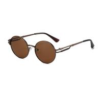 JRLLFD Vintage Round Sunglasses Men Women Metal Spring Retro Uv400(Brown Coffee)