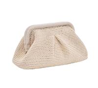 JRNDNIUO Summer Beach Clutch Purses for Women Woven Crochet Handbags Dumpling Clutch Ruched Cloud Purse Casual Colorblock Bag, Off-white