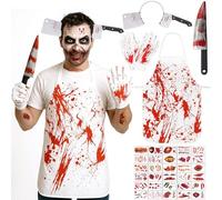 JrnSvp Slaughter Costume, Halloween Costume Men, 34-Piece Halloween Costume Slaughter Set with Headband Apron Gloves Gloves and Tattoos, Scary Halloween Accessories for Men