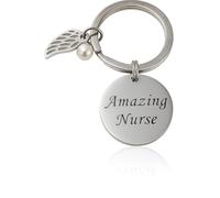 JRose Collections Amazing Nurse Keyring Gift for Nurses - Appreciation Keychain with Angel Wing & Pearl - Stainless Steel - Thank You Gift