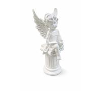 JRose Collections Angel Cherub Figurine Sitting on Column Statue 23cm White Resin Ornament Decorative Home Décor Memorial Keepsake Shelf Display Classic Style (JR-1481)