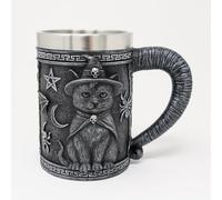 JRose Collections Black Cat Design Drinking Tankard - 500ml Stainless Steel Mug with Detailed Cat Art - Gothic Witchcraft Themed Drinkware
