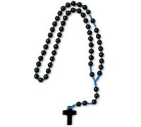 JRose Collections Black Glass 8mm with Coloured thread Catholic Rosary Beads with Our Lady Center for Prayer and Fasting - Perfect Crucifix Necklace for Men, Women & Kids JR5082 (Blue Thread)