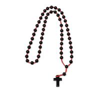 JRose Collections Black Glass Rosary Beads 8mm with Red Thread | Catholic Prayer Necklace with Cross Pendant | Durable Hand-Knotted Glass Bead Rosary for Devotion & Meditation