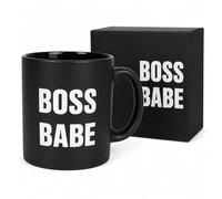 JRose Collections Boss Babe Mug 625ml Large Ceramic Coffee Cup, Engraved Double Sided, Matte Black Statement Mug with Gift Box, Big Tea Cup for Women Office Home Use