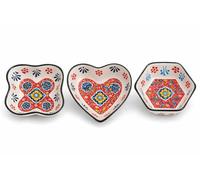 JRose Collections Ceramic Snack Bowls Set of 3, 9 cm Assorted Shapes and Colours, Small Serving Bowls for Snacks Dips Sauces, Decorative Ceramic Bowls with Presentation Box