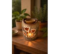 JRose Collections Ceramic Wax Melt Burner - Tulip Cutout Oil Burner with Marbled Glaze - Flower Design Tealight Holder for Home Fragrance, Aromatherapy & Decoration - Gift Boxed JR1511