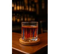 JRose Collections Colourful Rotatable Whiskey Glass 150ml with 360-Degree Bamboo Base Coaster - Textured Glass Tumbler for Whisky, Cocktails, Juice, Water - Modern Tableware Gift JR5006