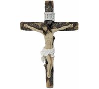 JRose Collections Crucifix Wall Cross 24cm - Jesus Christ INRI Resin Wall Hanging Cross, Detailed Christian Religious Wall Décor, Rustic Wood Effect Catholic Cross for Home Prayer Room Church Display