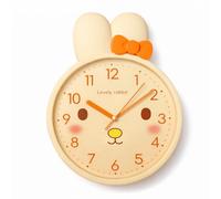 JRose Collections Cute Rabbit Wall Clock 25cm Silent Quartz Kids Nursery Clock Bunny Design with Ears & Bow Easy Read Numbers Battery Operated Wall Clock for Bedroom Playroom Décor (Cream)