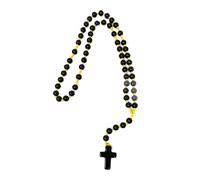 JRose Collections Elegant Black Glass Rosary Beads 8mm with Coloured Thread and Cross - Ideal for Prayer, Meditation, and Gifts (Yellow thread)