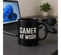 JRose Collections Engraved Gamer at Work Mug - Large 625ml Matte Black Ceramic Coffee Mug with Handle - Gaming Gift for Men, Boys, Gamers - Funny Office Gamer Cup with Gift Box