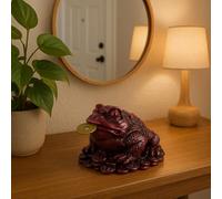 JRose Collections Feng Shui Money Frog | Three-Legged Wealth Toad Statue with Coin | Attracts Prosperity, Good Luck & Success | Home & Office Feng Shui Decor (Red Resin) HG18944