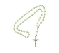 JRose Collections Glow in the Dark Catholic Rosary Beads with Silver Crucifix | Luminous Prayer Beads Necklace for Night Prayer & Meditation | Religious Devotional Accessory for Men & Women