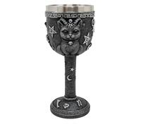 JRose Collections Gothic Black Cat Chalice with Stainless Steel Cup - Witchcraft Wiccan Goblet with Pentagram, Moon & Skull Details - Fantasy Resin Wine Cup for Altar, Halloween or Home Décor Display