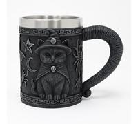 JRose Collections Gothic Black Cat Mug 500ml - Witch & Horned Cat Design with Stainless Steel Liner - Fantasy Occult Pagan Witchcraft Drinking Tankard