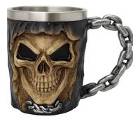 JRose Collections Gothic Skull Tankard Mug 475ml with Stainless Steel Inner, Chain Handle Beer Mug, Resin Skull Design Cup for Coffee Ale Bar Decor Biker Gift JR5015