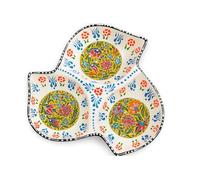 JRose Collections Hand-Painted Turkish Ceramic 3-Section Serving Dish 23×23 cm | Assorted Colour | Traditional Iznik Design | Snack Dip Chutney Tray for Dining & Home Décor | Food-Safe Glazed Finish