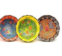 JRose Collections Hand Painted Turkish Ceramic Bowl 16cm - Decorative Floral Design Serving Bowl for Home, Kitchen & Dining - Glazed Multi-Colour Artisan Design (Orange-Black)