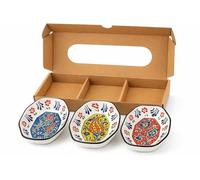 JRose Collections Handmade Turkish Ceramic Bowl Set of 3 - Small Mezze Dip Dishes with Traditional Floral Design, Rectangular Serving Bowls for Olives, Sauces, Nuts, Tapas & Condiments T4