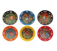 JRose Collections Handmade Turkish Ceramic Bowls Set of 6 - 8cm Mini Dipping Bowls with Assorted Iznik Floral Patterns - Multicolour Decorative Snack Bowls for Sauces, Nuts, Spices & Home Décor