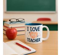 JRose Collections I Love My Teacher Mug - Cute Ceramic Coffee Cup with Heart Apple Design - Gift for Teachers from Students - Thank You Teacher Present for Women Men - End of Term Appreciation Gift