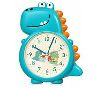JRose Collections Kids Dinosaur Wall Clock 36x25cm Silent Quartz Non Ticking Battery Operated Cute Cartoon Clock for Children Bedroom Nursery Decor Easy Read Numbers Multiple Colours JR2541 (Blue)