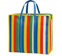 JRose Collections Large Nylon Storage & Shopping Bag with Top Zip - Multi-Purpose Laundry, Travel, Grocery & Carry Bag - 40×45×20cm Durable Reusable Striped Bag