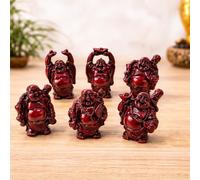 JRose Collections Laughing Buddha Figurines Set of 6 Red Resin Feng Shui Lucky Buddha Statues Prosperity Wealth Happiness Ornament for Home Office Desk Decoration Mini Buddha Collection 7cm (JR-1070)