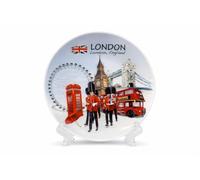 JRose Collections London Souvenir Ceramic Display Plate with Stand - 15cm Decorative Collector Plate Featuring London Eye, Big Ben & Tower Bridge - UK Travel Memorabilia