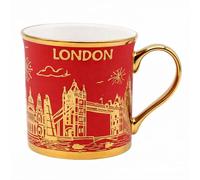JRose Collections London Souvenir Fine China Mug 300ml - Red & Gold Skyline Design, Ceramic Tea & Coffee Cup with Metallic Gold Handle, London Landmarks Collectible Mug with Presentation Box 0271