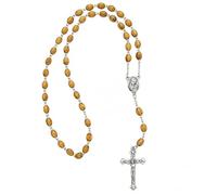 JRose Collections Olive Wood Rosary Beads Necklace with Crucifix & Prayer Booklet | Catholic Prayer Beads from Jerusalem | Wooden Rosary Chain for Prayer, Church & Religious Devotion