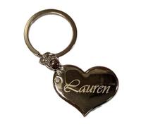 JRose Collections Personalised Name Keyring - Engraved Heart-Shaped Metal Keyring Gift for Women Girls - Silver Name Keychain in Gift Box (Lauren)