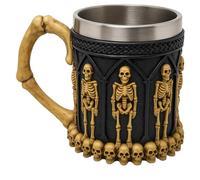 JRose Collections Reaper Skull Tankard - Gothic Skeleton Mug with Bone Handle - Stainless Steel Liner - 500ml