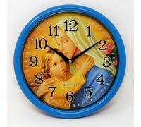 JRose Collections Religious Wall Clock 28cm - Mother Mary and Baby Jesus Design - Silent Quartz Movement - Blue Frame - Decorative Christian Wall Clock for Home, Prayer Room, or Gift Use