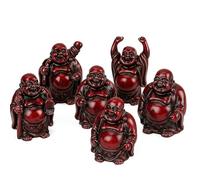 JRose Collections Set of 6 Laughing Buddha Figurines - 7cm High | Red Resin Feng Shui Statues for Wealth, Luck & Happiness | Miniature Buddha Ornaments for Home Décor, Office Desk, Gift Set