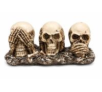 JRose Collections Three Wise Skull Ornament - Gothic Skull Figurine - See Hear Speak Symbolic Decor - Resin Desk Statue - Dark Home Display 7cm high 16cm wide JR2633