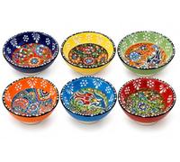 JRose Collections Turkish Ceramic Dipping Bowls Set of 6, 8cm Colourful Small Dip & Sauce Bowls, Assorted Floral Pattern Serving Bowls for Dips, Olives, Nuts, Condiments & Snacks