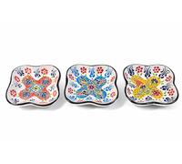 JRose Collections Turkish Ceramic Meze Bowls Set of 3, 9cm Small Serving Dishes, Hand Painted Assorted Designs, Glazed Ceramic Condiment Bowls for Dips Olives Nuts Sauces