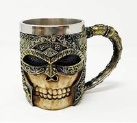 JRose Collections Viking Design Stainless Steel Tankard Beer Mug 400ml - Skull & Helmet Inspired Medieval Drinking Mug