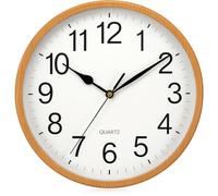 JRose Collections Wall Clock 25cm Silent Non-Ticking Round Clock with Quartz Movement - Easy-to-Read Large Numbers - Wooden Effect Frame - Battery Operated for Home Office Kitchen Living Room