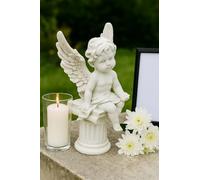 JRose Collections White Angel Cherub Statue Sitting on Books - 20cm High Resin Figurine - Decorative Angel Ornament for Home, Garden, Memorial, Spiritual Altar - Classic White Finish (JR-1481)