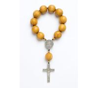JRose Collections Wooden One-Decade Rosary with Saint Benedict Medal and Crucifix - 20mm Beads - Catholic Prayer Beads for Car, Pocket, Travel - Religious Gift