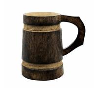 JRose Collections Wooden Tankard Mug 14cm Rustic Barrel Style Drinking Cup with Handle Medieval Viking Style Wood Beer Mug Decorative Tavern Steins AH1132